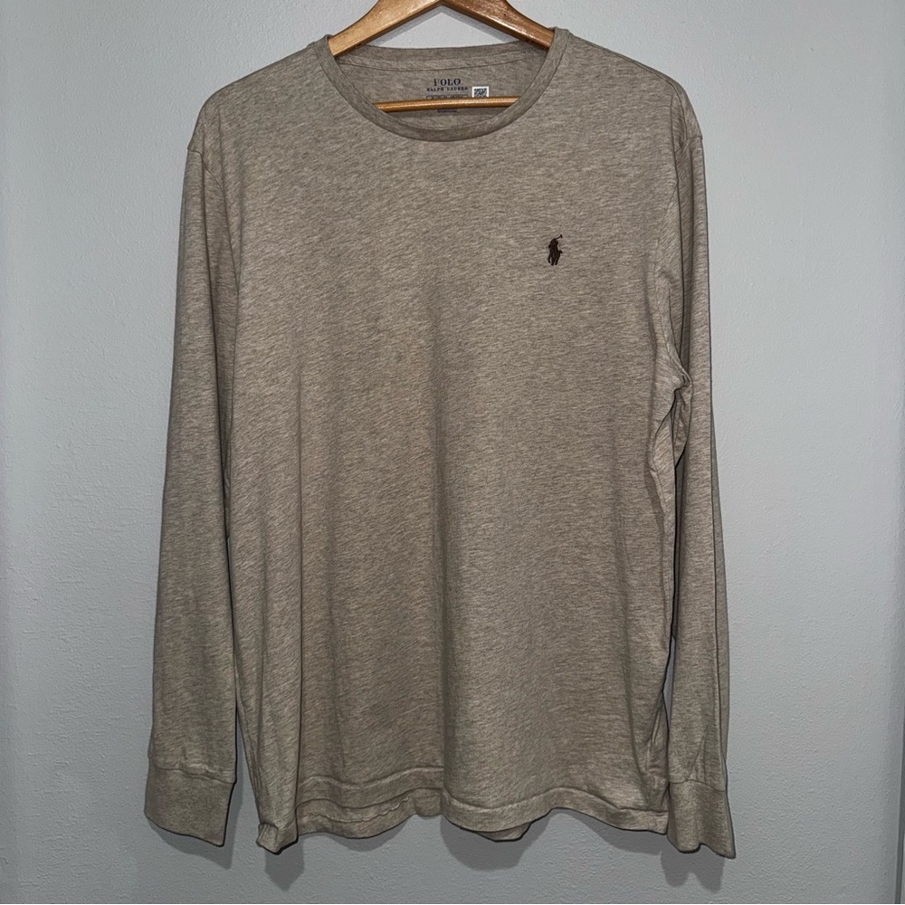 Polo Ralph Lauren Shirt Mens XL Tan Long Sleeve‎ Cotton Crew Neck Pony Preppy